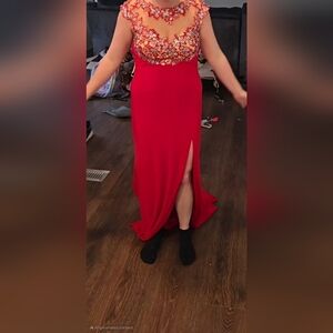 Elegant Red Embellished Evening Gown